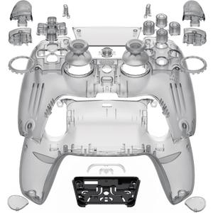 eXtremeRate Luna Redesigned Full Set Shell Buttons Touchpad Cover Compatible with ps5 Controller BDM-030 BDM-040 BDM-050, Clear Black Replacement Top Bottom Cover Case Compatible with ps5 Controller