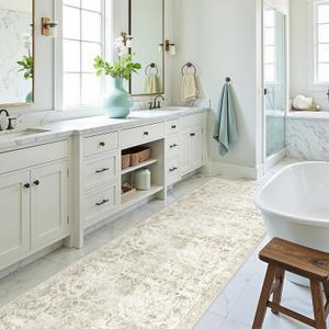 Sage Green 3x10 Runner Rug for Hallways Bed Side Kitchen, Boho Washable Distressed Low-Pile Floor Entryway Long Bathroom Mat, Non-Slip Laundry Room Washstand Front Carpet Green 36x84 Inch