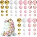 48 Pcs Cake Topper Decorations - Balloon Cupcake Toppers, Foam Balls for Birthday Party Wedding Cake Decorating (Rose Gold, Pink, White, Gold)