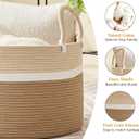KAKAMAY Large Blanket Basket (20"x13"),Woven Baskets for storage Baby Laundry Hamper, Cotton Rope Blanket Basket for Living Room, Laundry, Nursery, Pillows, Baby Toy chest (White and Brown)