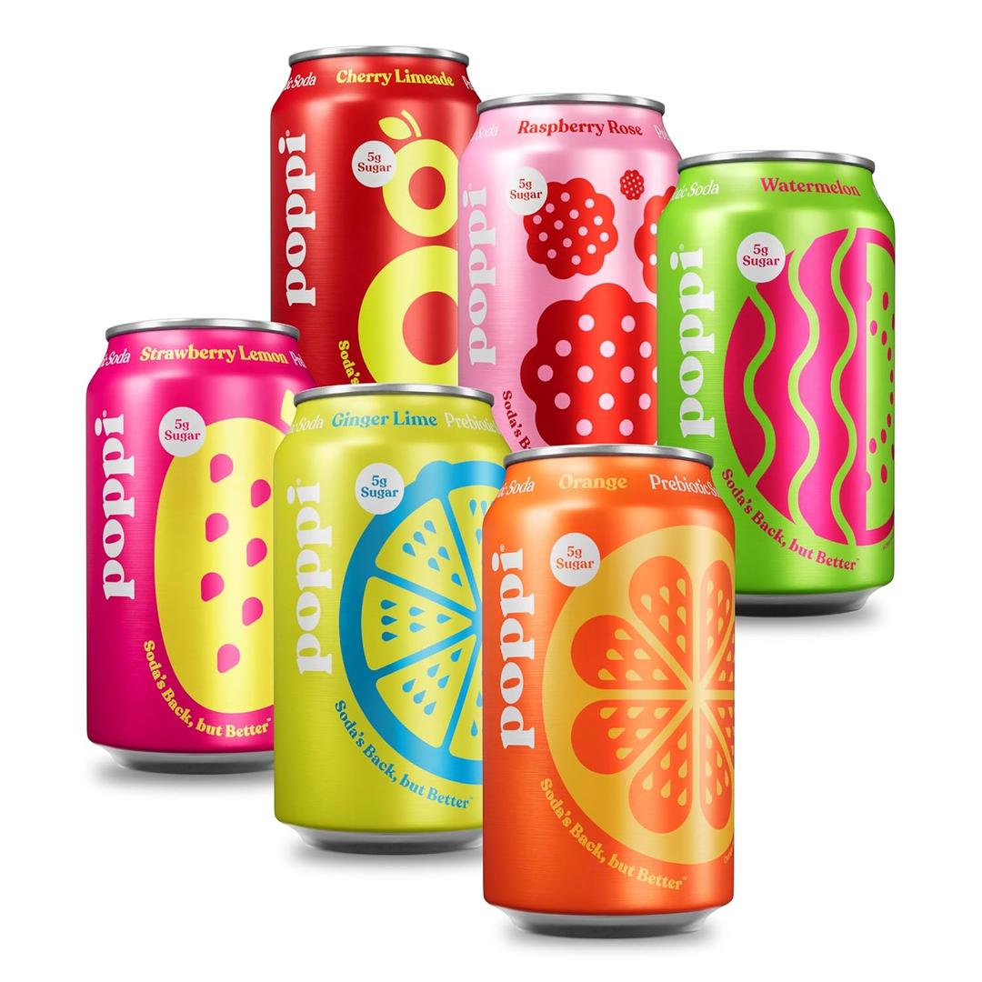 Poppi Sparkling Prebiotic Soda Beverage with Apple Cider Vinegar, Seltzer Water and Fruit Juice, Fun Favorites Variety Pack, 12 Fl Oz, Pack of 12, Packaging May Vary (EXP 03/07/27)