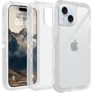 for iPhone 14 Case Clear, Anti-Yellowing, Shockproof Protective Transparent Case, Triple-Layer Heavy Duty Protection Phone Case Cover for Apple iPhone 14 6.1", Crystal Clear