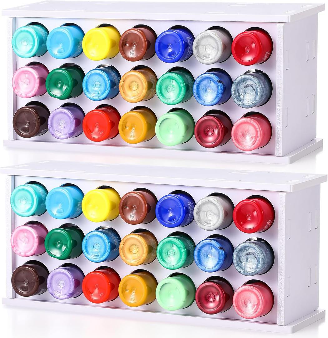 Hicarer 2 Pcs 21 Holes Craft Paint Storage Organizer Vertical Paint Rack Stand Storage Containers Wall Mounted Holder Removable Organizer Box for 2oz Bottle Art Supplies