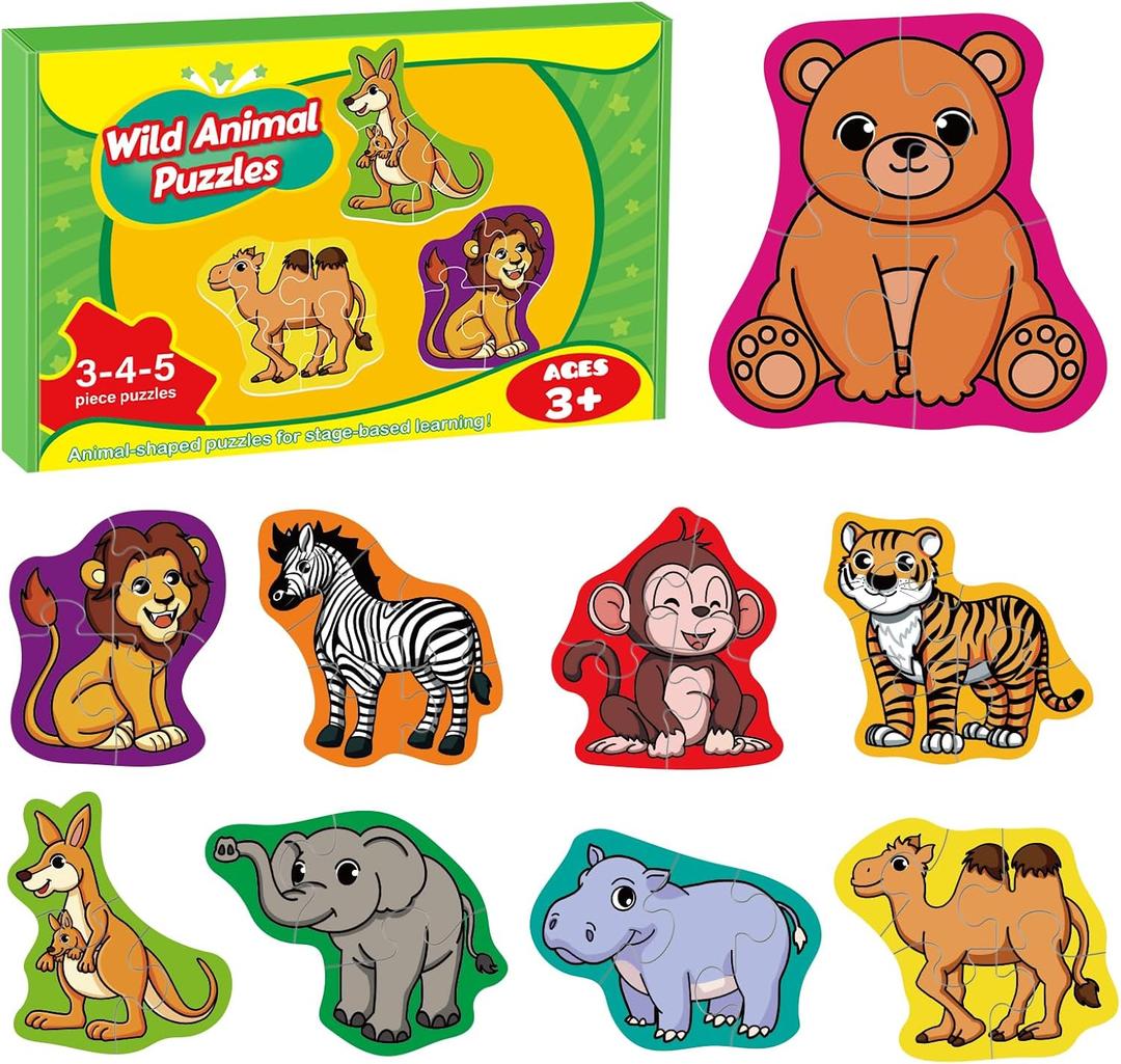 3 x 9 Packs Large Piece Jigsaw Puzzles for Toddlers 1-3,Kids Wild Animal Puzzle Ages 3-5,Baby Farm Dinosaur Puzzle,Preschool Educational Montessori Toys for 3 Year Old,Kindergarten Matching Puzzle
