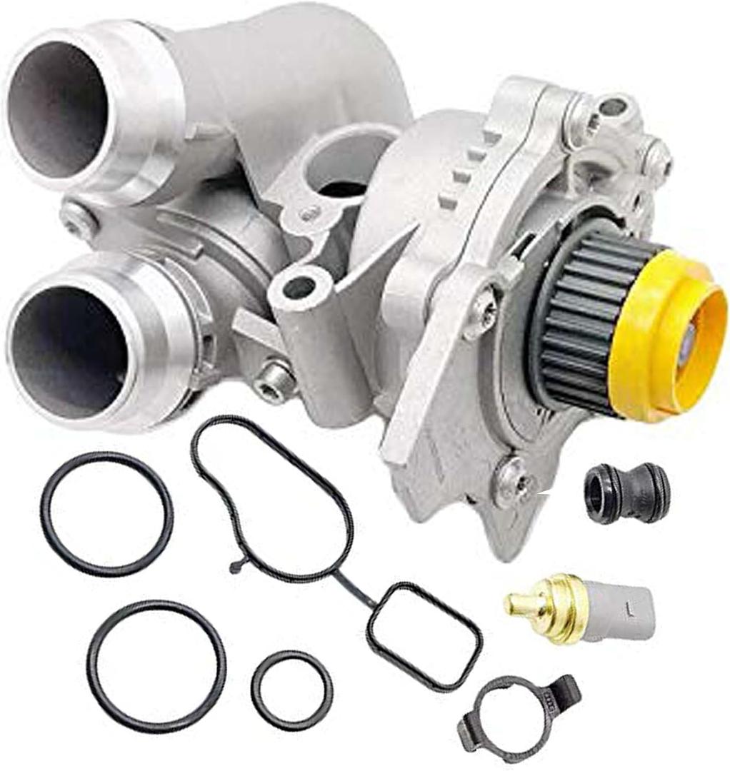 OKAY MOTOR 06H-121-026-ED Aluminum Water Pump Assembly for 2009-2018 Audi A3 A4 A5 A6 Q3 Q5 TT TTS Quattro 2008-2018 Volkswagen Beetle CC Eos GTI Jetta GLI Passat Tiguan 2.0L TSI 06H121026ED