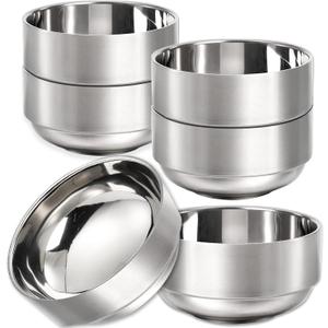 6 Pack 14 Oz Stainless Steel Soup Bowls Double Walled Metal Snacks Bowls 4.7 Inch Insulated Rice Bowl Multi-Purpose Stainless Steel Bowls for Rice, Noodle, Ice Cream, Matte Finish