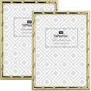 YiPinYin Gold 5x7'' Bamboo Detail Designs Metal Picture Frame 2pack,Elegant Narrow Plated Photo Frames 5x7'' With Soft Touch Velvet Backing for Desktop and Wall Décor