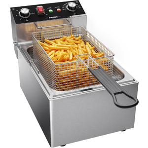Commercial Deep Fryer, 1700W Electric Countertop Fryer with Basket, 10L Stainless Steel Single Oil Fryer with Time & Temp Control, Overheat Protection, for Kitchen Restaurant Use（10L）