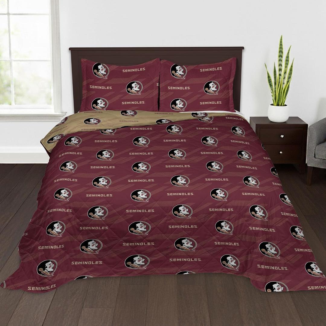 Northwest NCAA Quilted Throw Blanket with 2 Shams, Soft Cozy Bedding, All Seasons, 90 x 90 inches