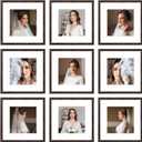 12x12 Picture Frame Set of 9, Display Pictures 8x8 with Mat or 12x12 without Mat, Multi Collage Gallery Square Photo Frames for Wall or Tabletop, Brown