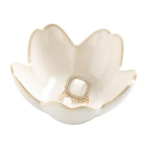 Flower Ring Holder Dish, Ceramic Jewelry Tray Dish, Small Trinket Dish, Jewelry Plate Bowl, Cute Jewlery Ring Holder Dish, Aesthetic Room Decor, Christmas Birthday Gifts for Women, 1 pack (white)