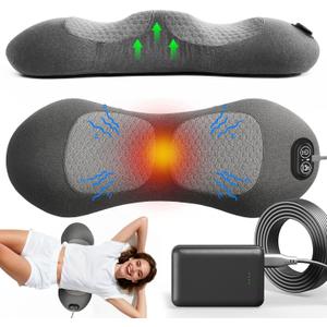Upgraded 3-in-1 Portable Lumbar Pillow for Back Relief, Smooth Spine Triple Fusion Back Massager with Stretch, Vibration & Heat, Includes 5000mAh Power Bank for Deep Relaxation on Bed, Sofa & Car