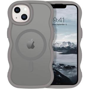 GUAGUA for iPhone 15 Plus Magnetic Case, Cute Curly Wave Shape Design iPhone 14 Plus Case Compatible with MagSafe Translucent Matte Wavy Phone Case iPhone 14 Plus/15 Plus 6.7'' for Girls Women, Grey