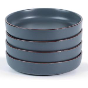 Famiware Mercury Pasta Bowls Set of 4, 33 oz Large Salad Bowls, Ceramic Pasta Plates Bowls, Serving Bowls for Kitchen, Microwave & Dishwasher Safe, Charcoal