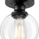 Industrial Semi Flush Mount Ceiling Light, Vintage Hanging Ceiling Lamp, Seeded Glass Pendant Lamp Shade, Farmhouse Light Fixture for Porch Hallway Corridor Kitchen Bathroom Bedroom, Bulb Not Included (D 5.91 IN)