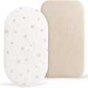 Bearmoss Bassinet Sheets - 2 Pack Muslin Cotton Bassinet Sheets Fits Oval and Rectangle Bassinet Mattress, Breathable and Skin-Friendly for Baby Boy and Girl (Pale Grey&Sand Beige)