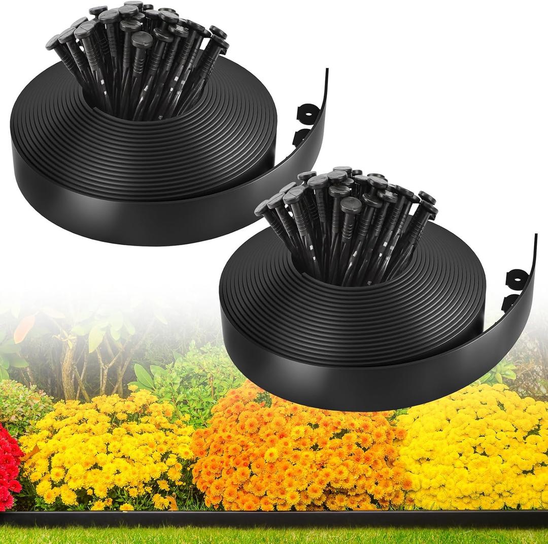 MIXC Garden Edging Border, 100FT 2 Inch Tall Plastic Landscape Edging with 150 Stakes, Flexible Tool-Free Lawn Border for Yard, Flower Bed & Landscaping (black)