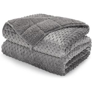 Sherpa Fleece Weighted Blanket for Adults Queen Size 12lbs, Minky Dot Soft Flannel Heavy Blankets for Stress Relief and Sleep Promotion, Cozy Plush Weighted Throw for Couch Bed, 60" x 80" (Grey)