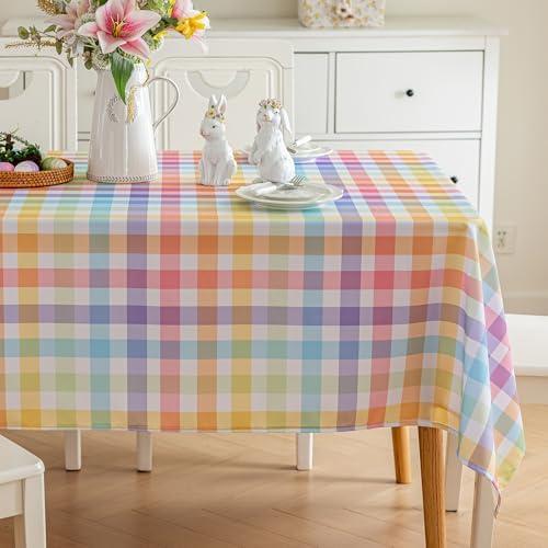 Joyfol Day Spring Easter Checkered Tablecloth, Waterproof Colorful Buffalo Plaid Table Cloths, Washable Square Table Cover for Kitchen Party Dinner Tabletop Decoration (54 X 54 Inch)
