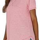 2 x Beimuc Summer Tops for Women Short Sleeve Crewneck Tshirts Side Split Loose Fit Tunic Pink (Pink, XL)