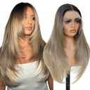 Light Blonde 13x6 Synthetic Lace Front Wigs Pre Plucked 26 Inch Long Layered Straight Wigs 100% Futura Premium Fiber Wigs For Women Ready to Wear Wig With Bangs Daily Party Use