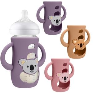 BUSOHA 3 Pack Koala Silicone Sleeves for Avent Baby Bottles - Drop Protection Baby Bottle Sleeves with Handle for Avent Natural Baby Bottles,8 Ounce (Koala-Beige+Pink+Gray)