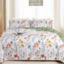 Nanko Quilt Set King Size 3 Pcs, White Floral Green Red Yellow Flower Leaf Spring Bedspreads, Soft Lightweight Coverlet Bed Spreads, Farmhouse Thin Quilted Comforter Bedding Sets for Women Men, 104x90