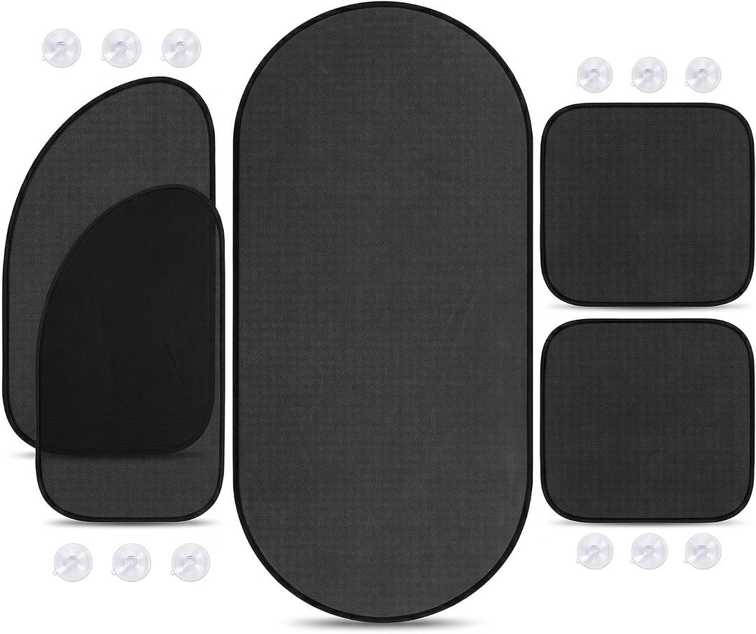 Fiknonk 5 PCS Car Window Sun Shade Set, Mesh Heat Insulation Cover with Suction Cups, Privacy Protection Shade for Front Rear Side Windows, Universal for Most Cars, Trucks, SUVs (Black)