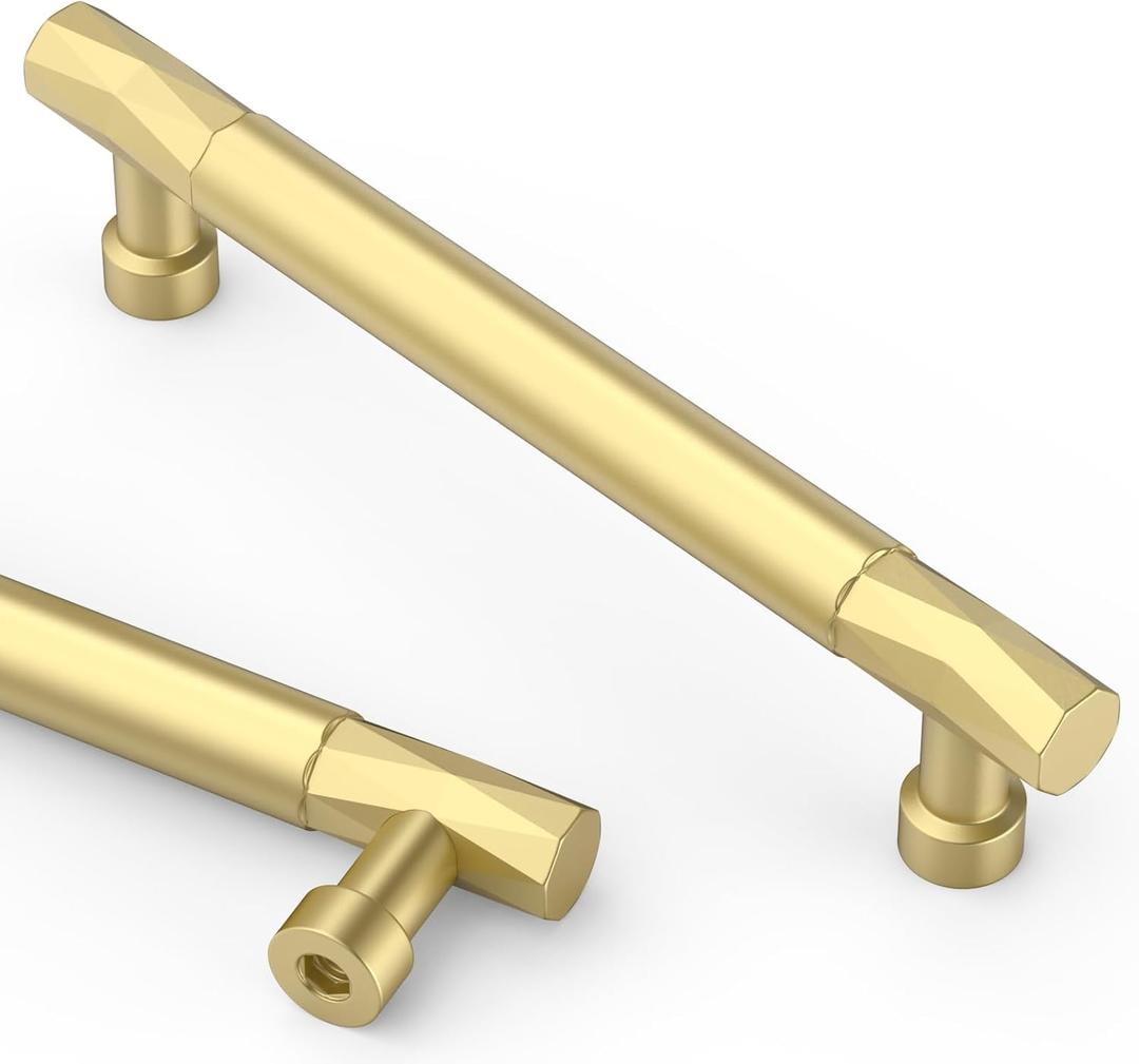 Asidrama 10 Pack 5 Inch(128mm) Brushed Gold Kitchen Cabinet Handles, Cabinet Pulls Kitchen Cabinet Hardware for Cupboard Drawer Pulls