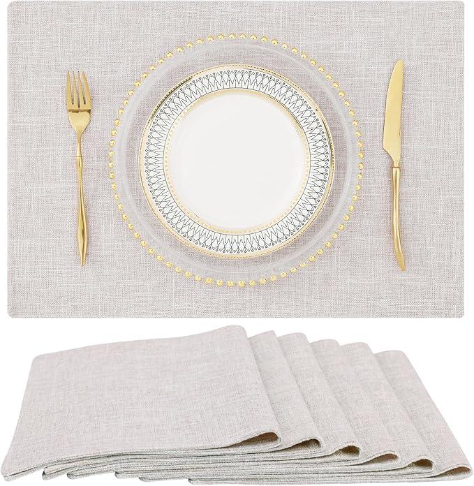 homing Cotton Linen Placemats Set of 6, Cloth Washable Farmhouse Dining Table Mats for Indoors & Outdoors, Easy to Clean, Navy Blue, 13 x 19 Inch