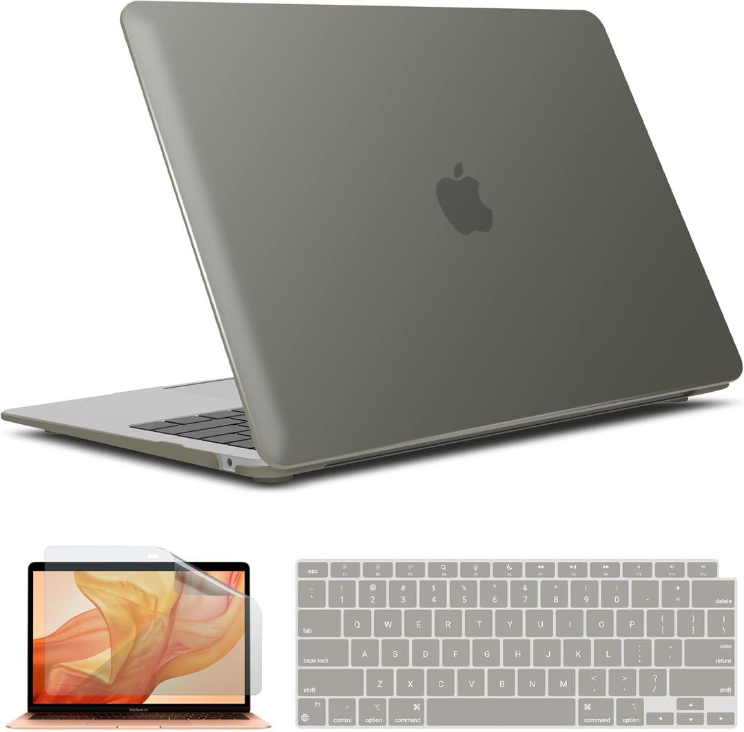 IBENZER Compatible with New MacBook Air 13 inch case 2022 2021 2020 M1 A2337 A2179 A1932, Hard Shell Case&Keyboard Cover&Screen Film for Mac Air 13 with Touch ID (20182022), Gray, AT13GY+2