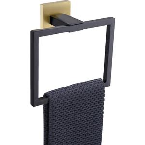 TQKAG Black and Gold Towel Ring Bathroom Hand Towel Holder Stainless Steel Square Towel Bar Hangers Wall Mounted