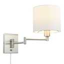 Globe Electric Anderson 1-Light Brushed Steel Plug-In Swing-Arm Wall Sconce with White Fabric Shade and 6-Foot Cord, Bulb Included, 51627