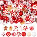 Waydress 200 Pcs Christmas Beads for Crafts Christmas Wooden Beads Bulk for Jewelry Making Red and White Beads Xmas Santa Gingerbread Candy Beads for Christmas Tree Garland DIY Holiday Hanging Decor