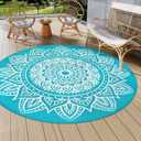 famibay Round Outdoor Rug 8ft Outdoor Plastic Straw Rug Boho Round Patio Rugs Outdoor Waterproof Reversible Camping Rug Potable Lightweight Circle Outdoor Rug for Patios Backyard Camping Porch(Teal)