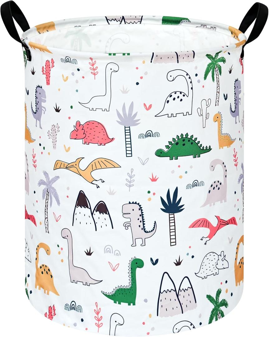 Collapsible Kids Laundry Basket Clothes Hamper, Foldable Storage Organizer Bin, Toy Clothes Storage with Handles for Boys Girls Bedroom, Room Decor Dinosaur