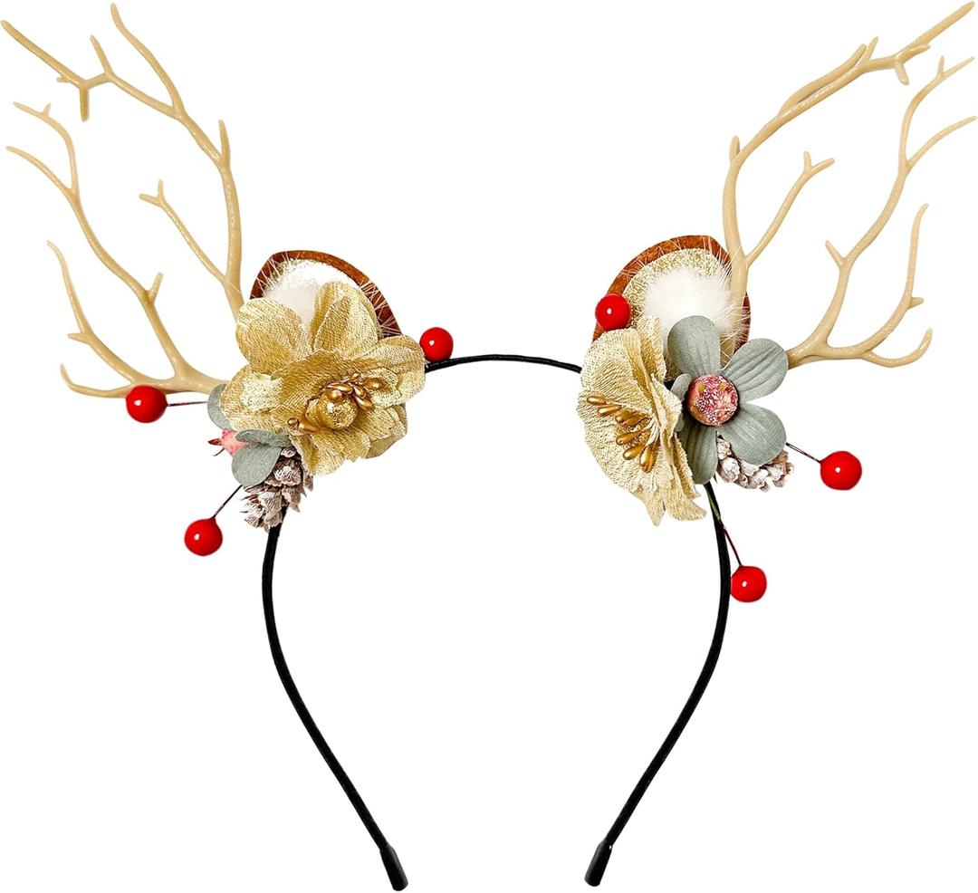 Yumikoo Antler Headband Adult Fairy Headpiece for Women for Renaissance, Cosplay, Photo Shoot and Fantasy Costume Accessory