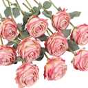 10PCS Hot Pink Roses Artificial Flowers Realistic Fake Flowers Silk Roses with Long Stems for DIY Wedding Bouquet Table Centerpiece Home Party Decor(Hot Pink)