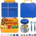 Bento Box for Kids - Leak-Proof Bento Lunch Box with Insulated Thermos Food Jar - 4 Compartments, 1 Removable Divider, 1Spoon, 1 Fork - Dishwasher Safe, BPA-Free (Blue)