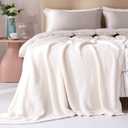 Panku Ultra Soft Cozy Knit Throw Blanket for Couch and Bed, Knitted Luxury Reversible Cozy Warm Fleece Blanket Throw, Plush Fluffy and Fuzzy Blankets for Gift (50x60inch, Cream)