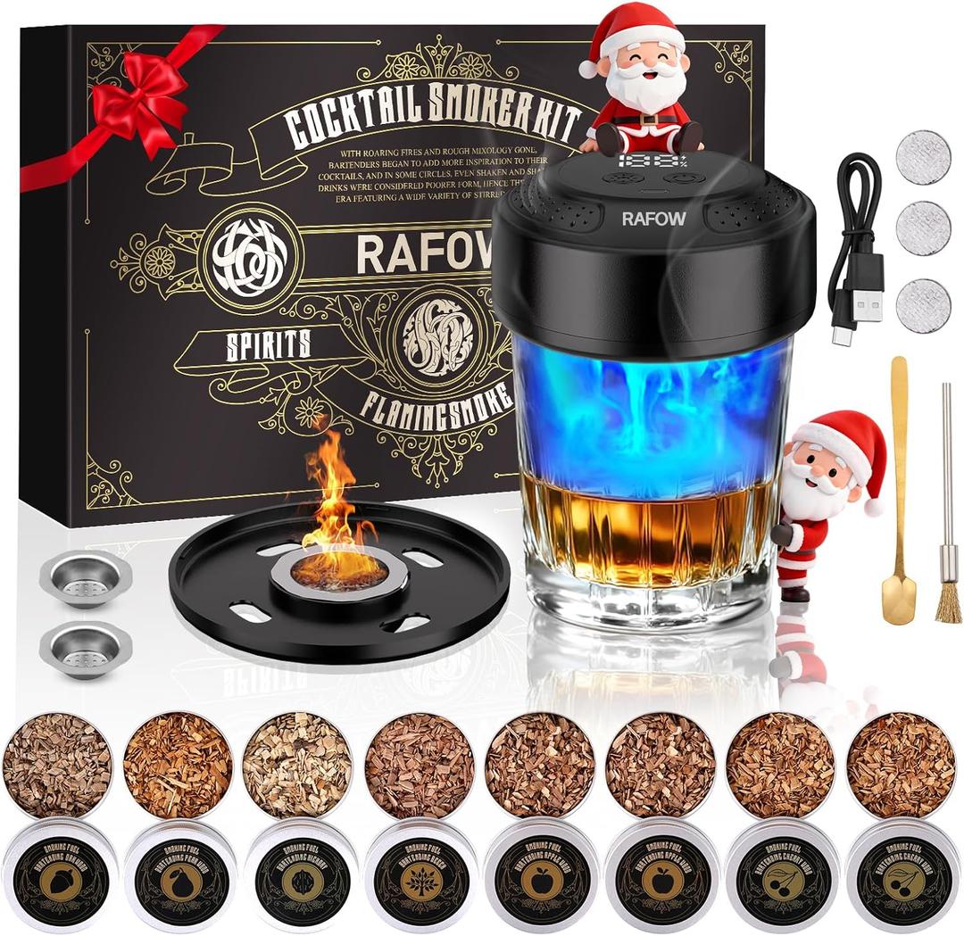 Rafow Electric Whiskey Smoker Kit - with 6 Light Modes, 8 Wood Chips, Rechargeable Cocktail Smoker, No Butane Required Old Fashioned Smoker, Christmas Birthday Gifts for Men Dad Husband Whiskey Lovers