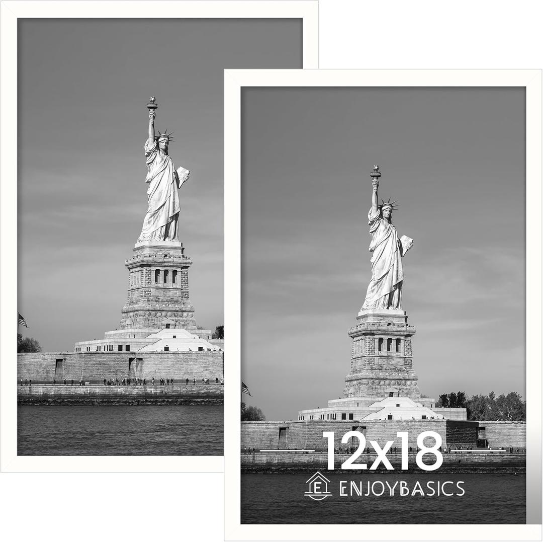ENJOYBASICS 12x18 Picture Frame, Display for 12 x 18 Poster, Wall Gallery Photo Frames, White, 2 Pack