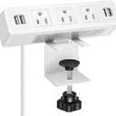 3 AC Outlet Desk Clamp Power Strip White, Desk Mount USB Charging Power Station, Removable Desktop Edge Power Center Plugs Output 125V/60HZ/12A/1500W, USB 5V/4A 6.56FT Cable