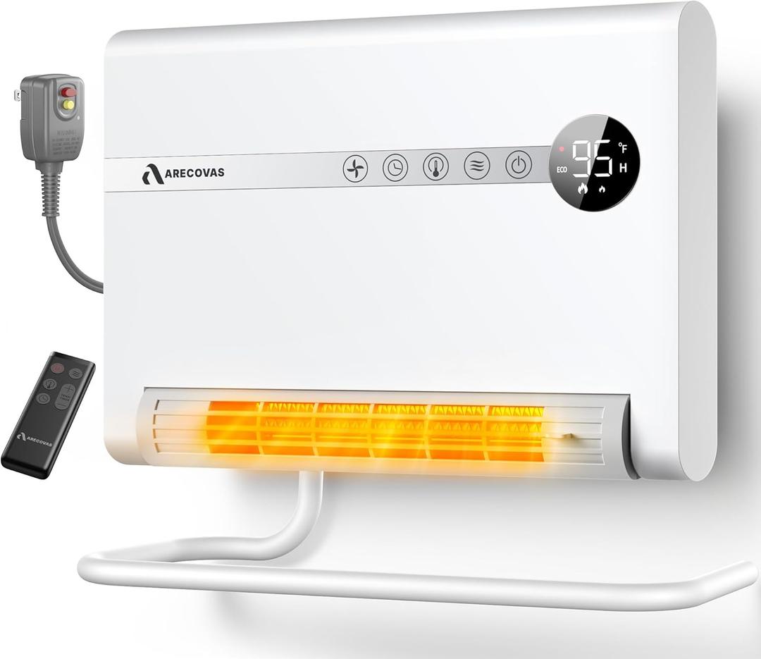 Wall Heater with ALCI Plug, Space Heater for Bedroom, 1500W PTC Fast Heating Electric Heaters for Indoor Use, 30 Oscillation, Adjustable Thermostat, 24H Timer, Desk or Wall Mounted Heater for Office