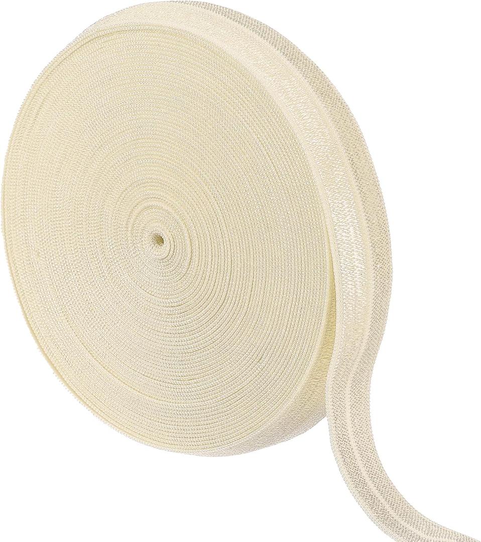 uxcell 10 Yards Fold Over Elastic Stretch Ribbon Strap, 1-1/2 Inch Wide Folded Edge Elastic Webbing for Hair Ties Headbands DIY Craft Waistband Pants Clothes, Beige