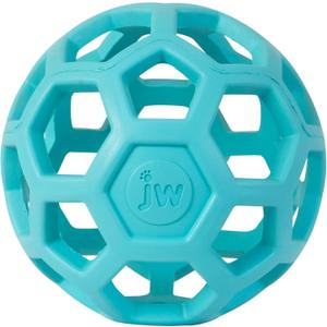 JW Pet HOL-ee Roller, Dog Toy Puzzle Ball, Natural Rubber, Medium (4.5 Inch Diameter), Blue