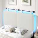 Headboard Queen SizeModern Wall Mounted Headboards with LED Light for Bed with Upholstery Hanging Headboard for Bedroom,Featuring High-Density Sponge PaddingWhite