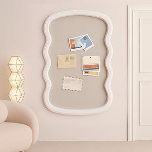 Wonderjune Vintage Framed PinBoard Linen Display Bulletin Board Large Cork Fabric Picture Photo Memo Pinboard Fancy Ornate Decorative Vision Board for Wall(Wavy,24" X 36",Cream White)