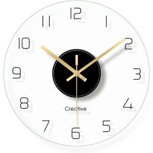Round Tempered Glass Wall Clock,Silent Non-Ticking Clock, Living Room Bedroom Office Transparent Decorative Clock, 12 Inch, Easy to Read (12Inch, Black)