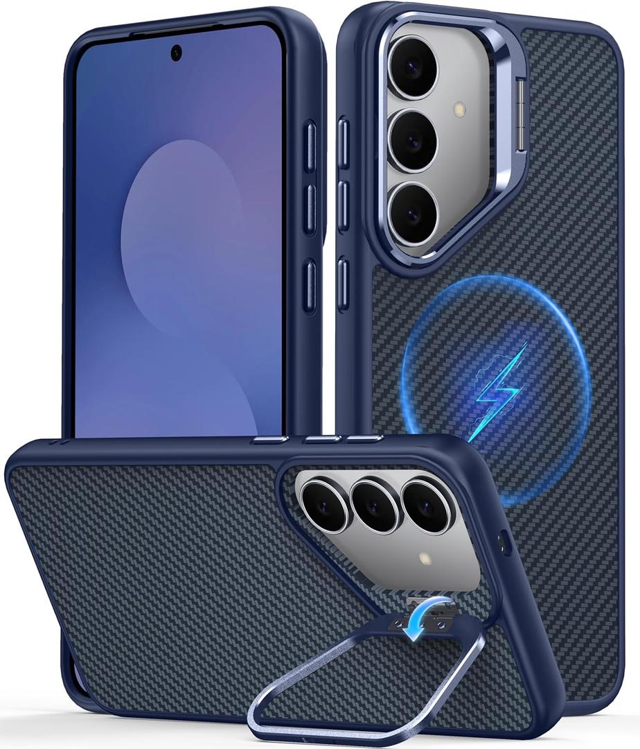 GOLDJU Magnetic for Samsung Galaxy S25 FE Case, [Compatible with Magsafe][Military Grade Drop Protection] with Stand Kickstand, Heavy Duty Shockproof Drop Proof Protective Phone Case for S25 FE, Blue